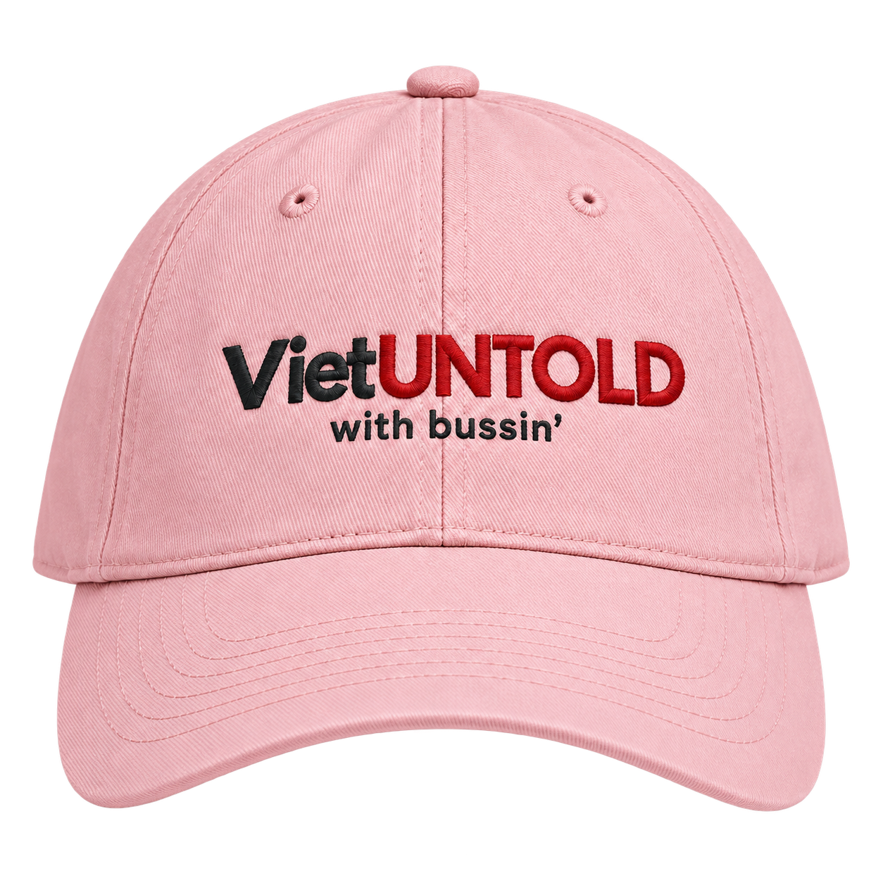 Soft pink VietUntold cap with “with bussin’” embroidery