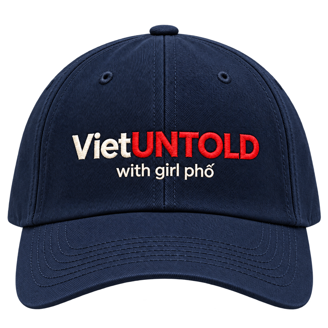 Navy VietUntold cap with “with girl phố” embroidery